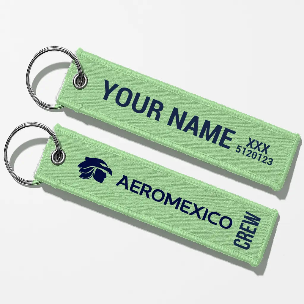 Aero Mexico Tag Key Chains - Light Green - Crew + Name