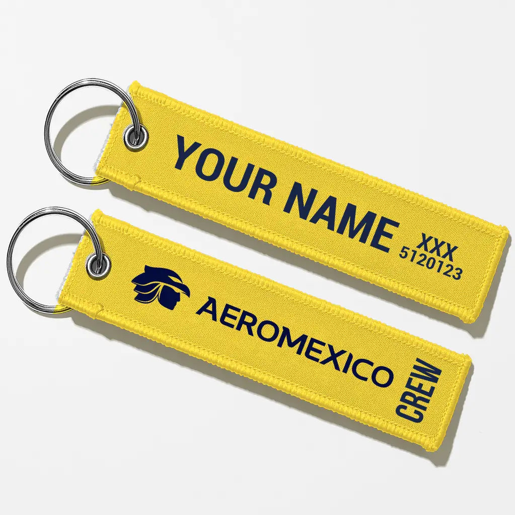 Aero Mexico Tag Key Chains - Yellow - Crew + Name