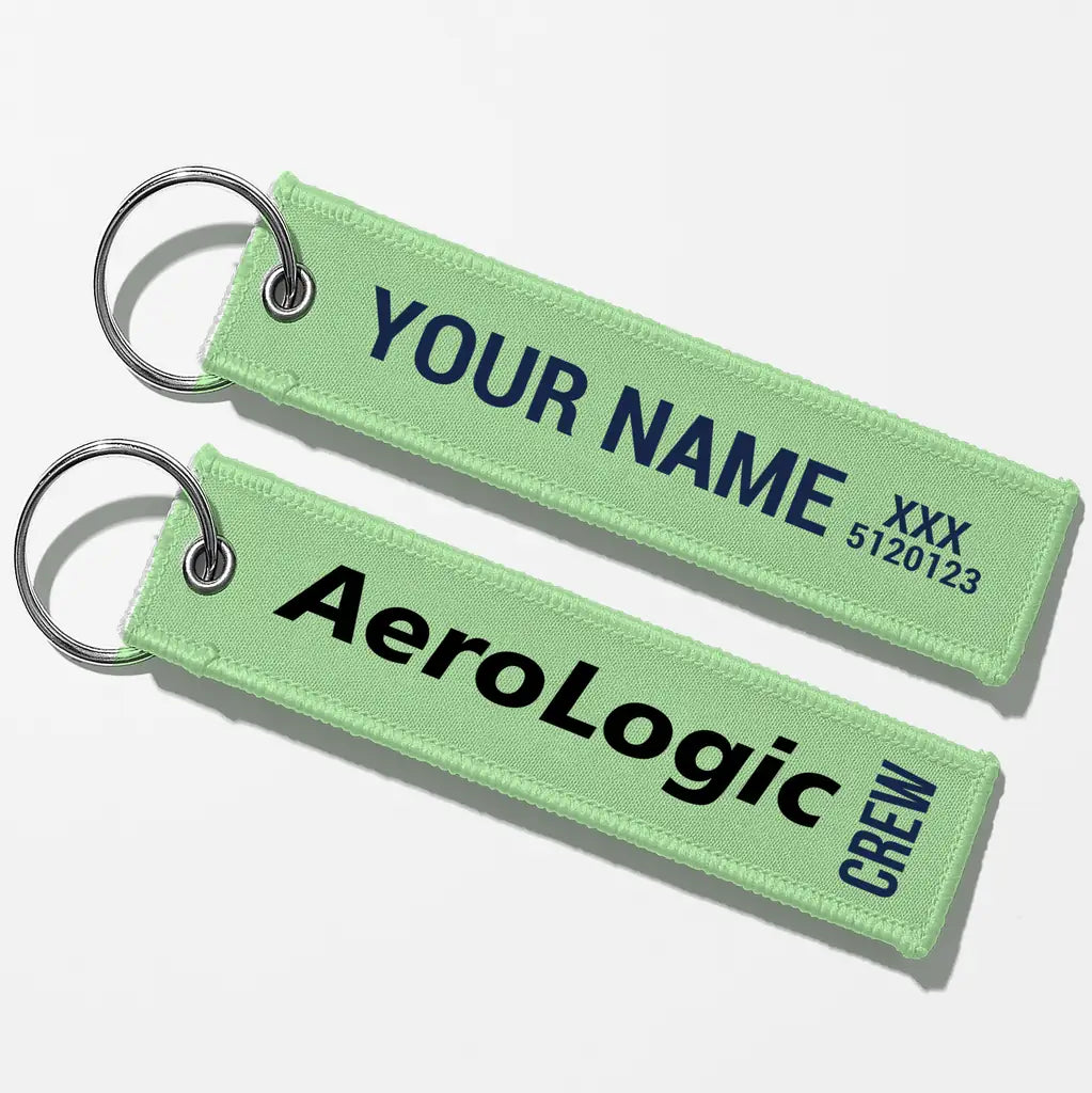 Aerologic Airlines Tag Key Chains - Light Green - Crew + Name