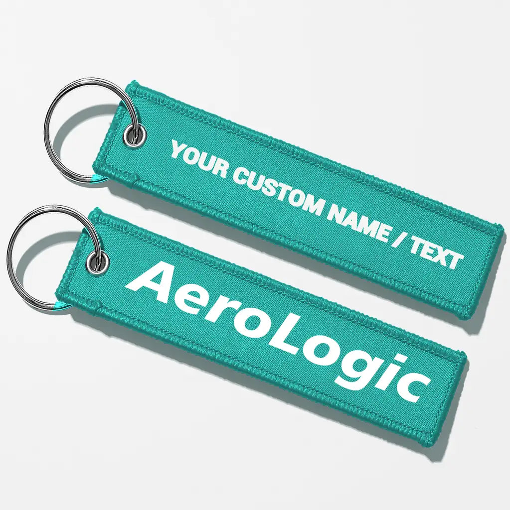 Aerologic Airlines Tag Key Chains - Turquoise - Personalized