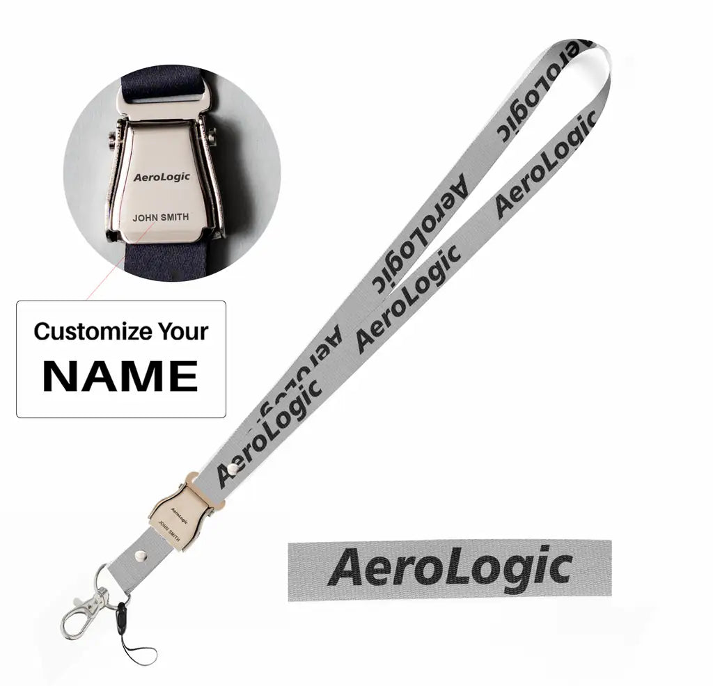 Aerologic Airlines seat belt lanyard - light gray with name