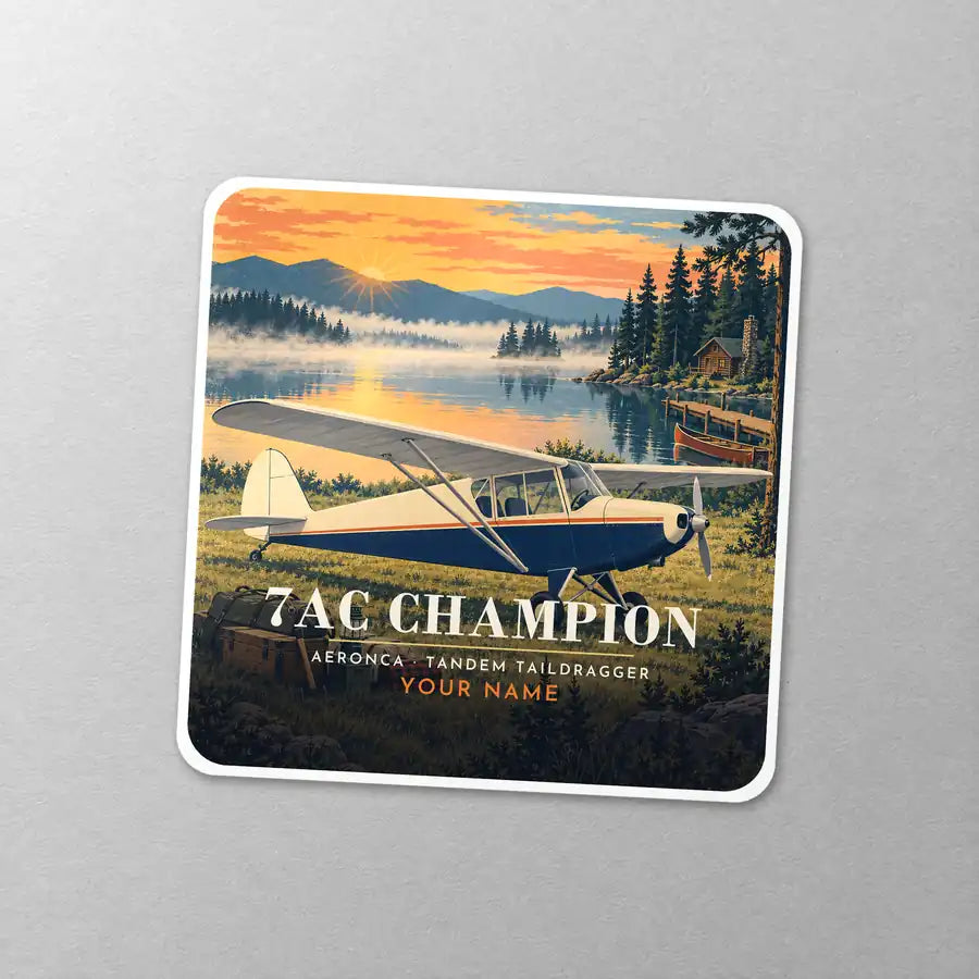 Aeronca 7AC Champion - 3D + Name - Square Sticker - Close-up
