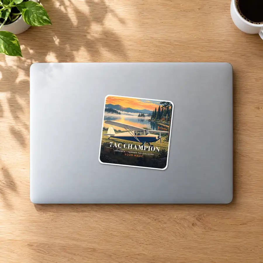 Aeronca 7AC Champion - 3D + Name - Square Sticker - MacBook