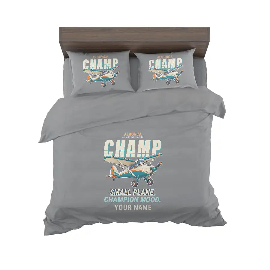 Aeronca 7AC Champion - Cartoon + Name - Bedding Set - Gray