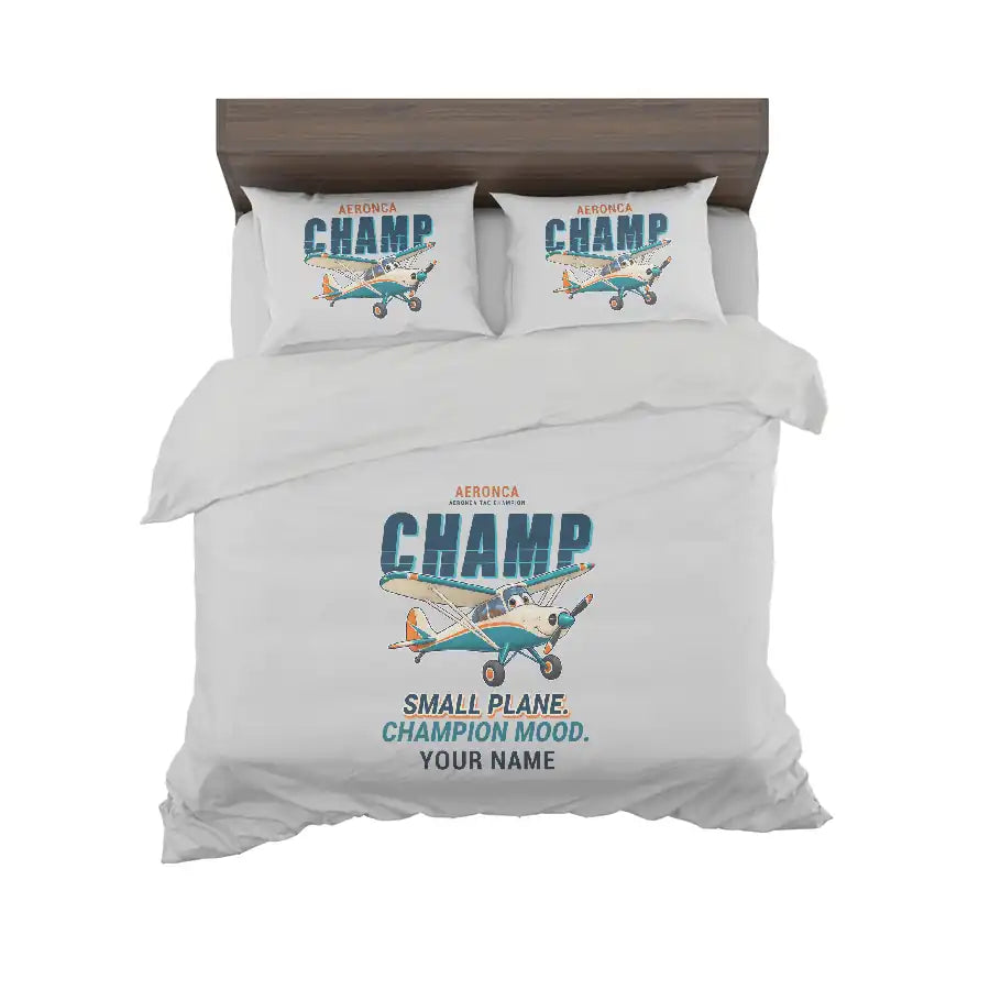 Aeronca 7AC Champion - Cartoon + Name - Bedding Set - Light Gray