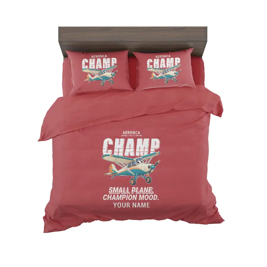 Aeronca 7AC Champion - Cartoon + Name - Bedding Set - Red