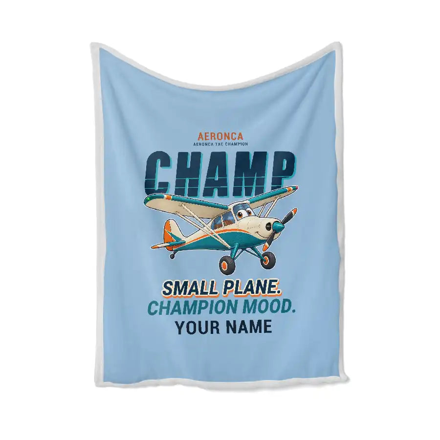 Aeronca 7AC Champion - Cartoon + Name - Blanket - Light Blue
