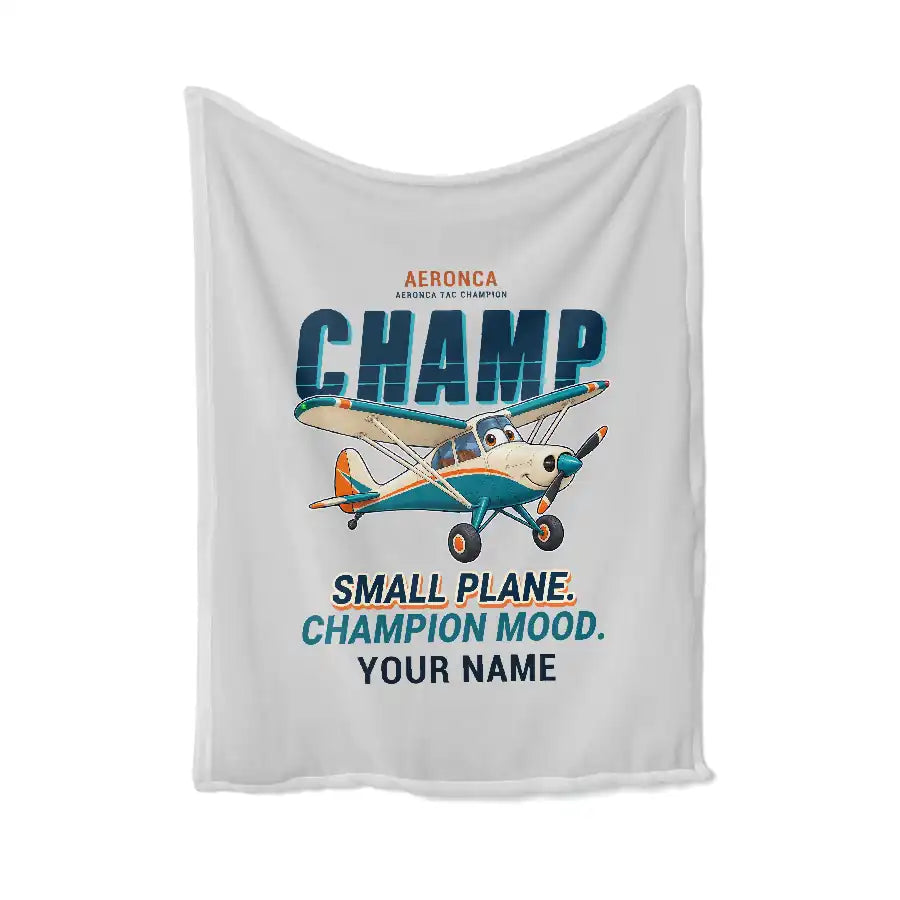Aeronca 7AC Champion - Cartoon + Name - Blanket - Light Gray