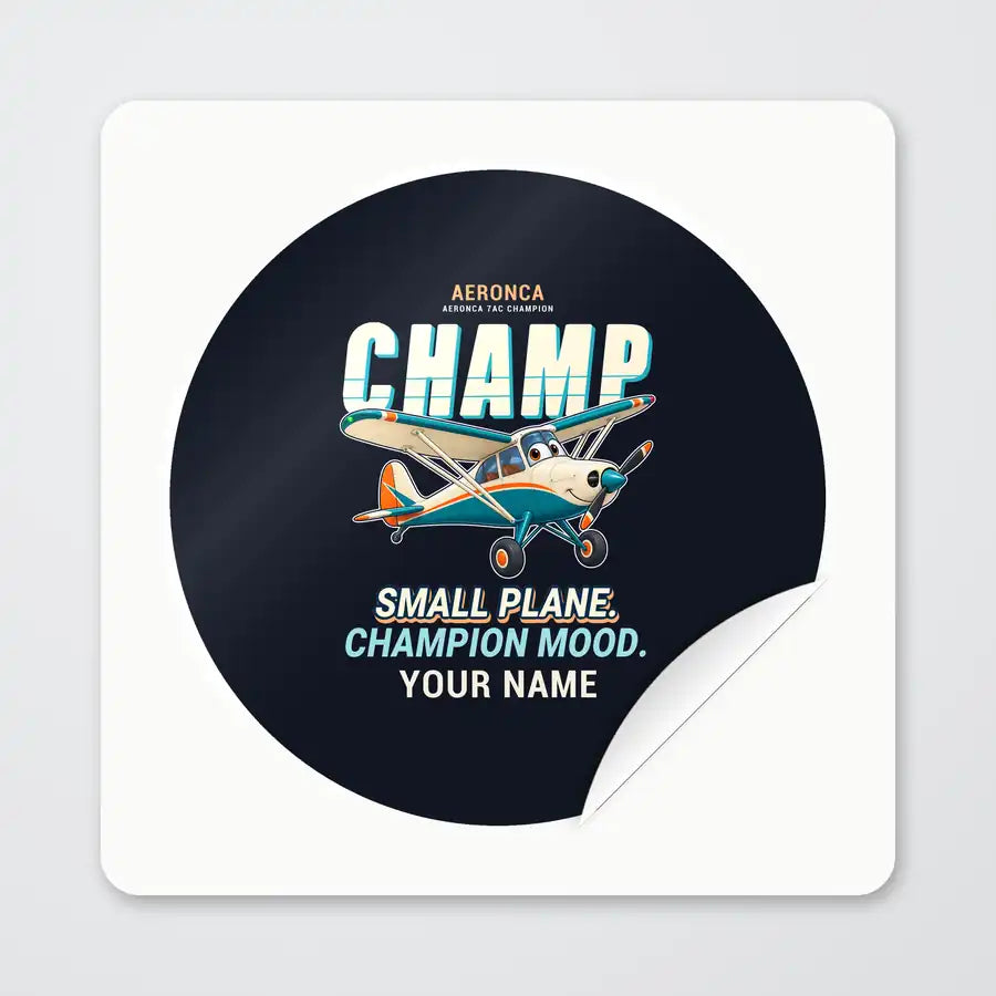 Aeronca 7AC Champion - Cartoon + Name - Circle Sticker - Peel
