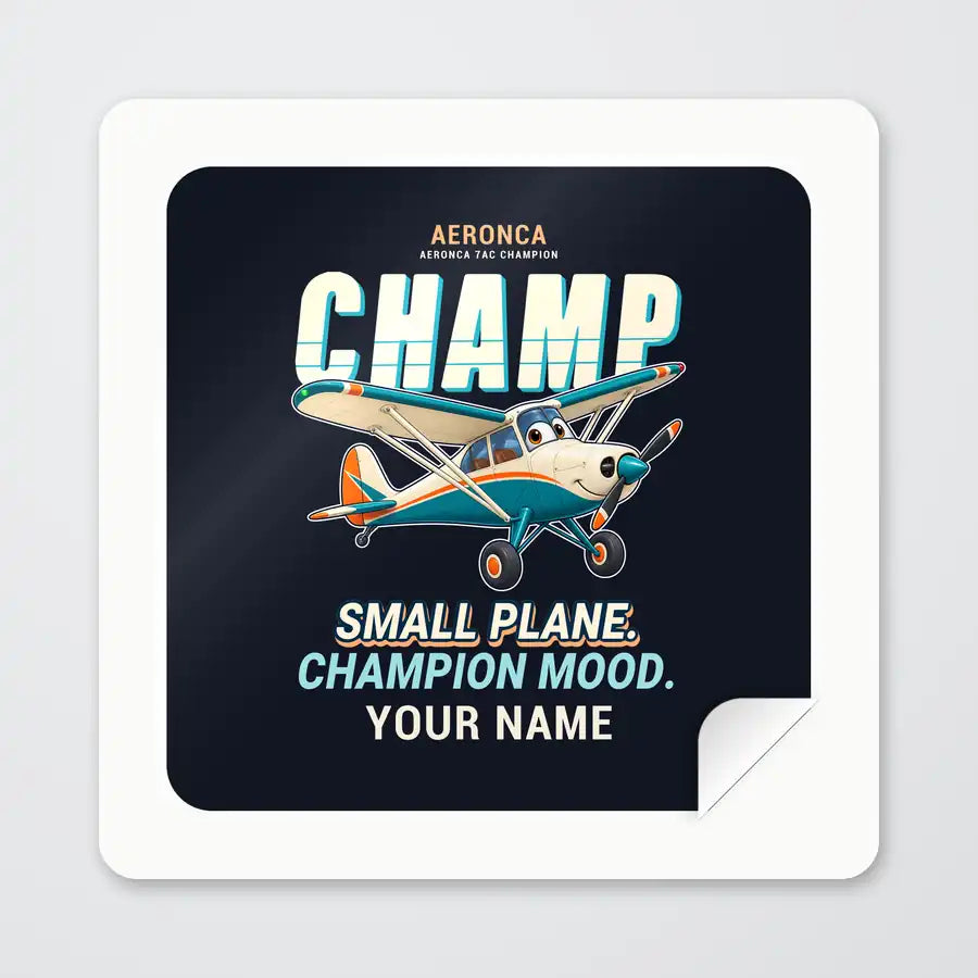 Aeronca 7AC Champion - Cartoon + Name - Square Sticker - Peel