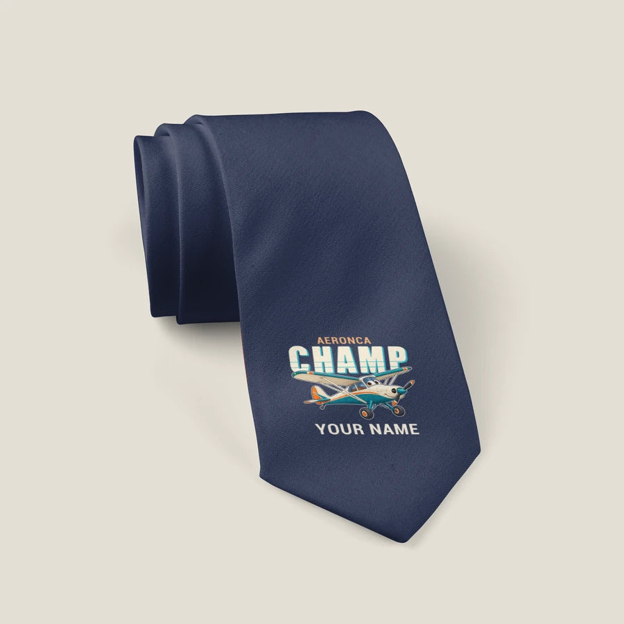 Aeronca 7AC Champion - Cartoon + Name - Tie - Navy Blue