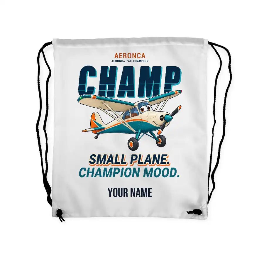 Aeronca 7AC Champion - Drawstring Bag - Cartoon + Name - White