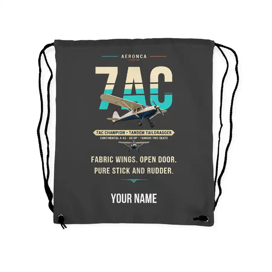 Aeronca 7AC Champion - Drawstring Bag - Original + Name - Gray