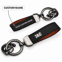 Thumbnail for Aeronca 7AC Champion - Leather Key Chain - Horseshoe Buckle - Tag - Black + Name