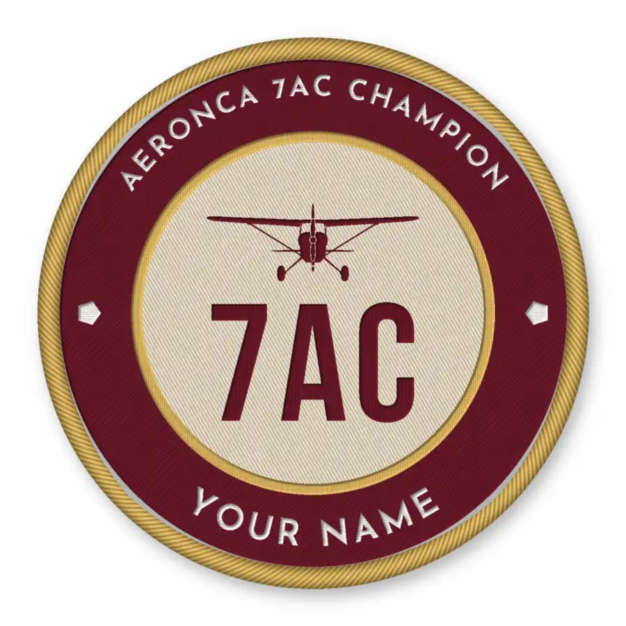 Aeronca 7AC Champion Patches - Circle + Name - Burgundy Cream