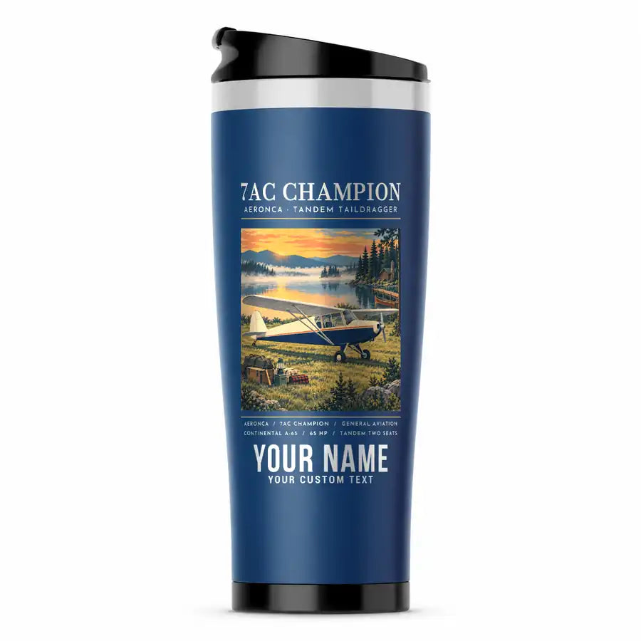 Aeronca 7AC Champion - Poster + Name - Stainless Steel (No Holder) - Blue