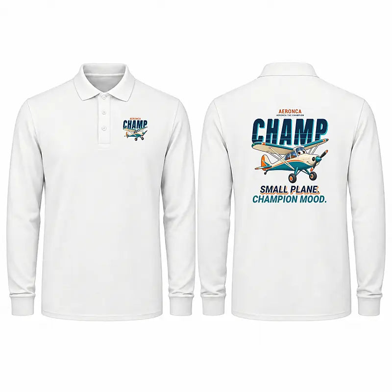 Aeronca 7AC Champion Premium Polo T-Shirts - Cartoon - Long Sleeve - White