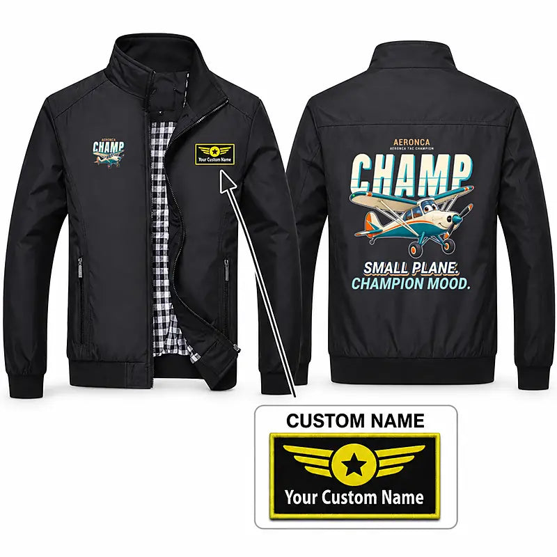 Aeronca 7AC Champion Stylish Jackets - Stand Collar - Cartoon + Name - Black