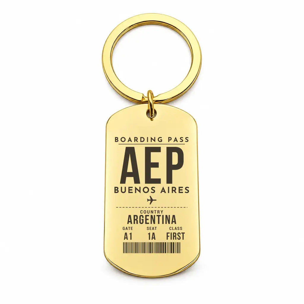 Aeroparque Jorge Newbery AEP — Buenos Aires - Key Chain - Boarding Pass Style - Gold