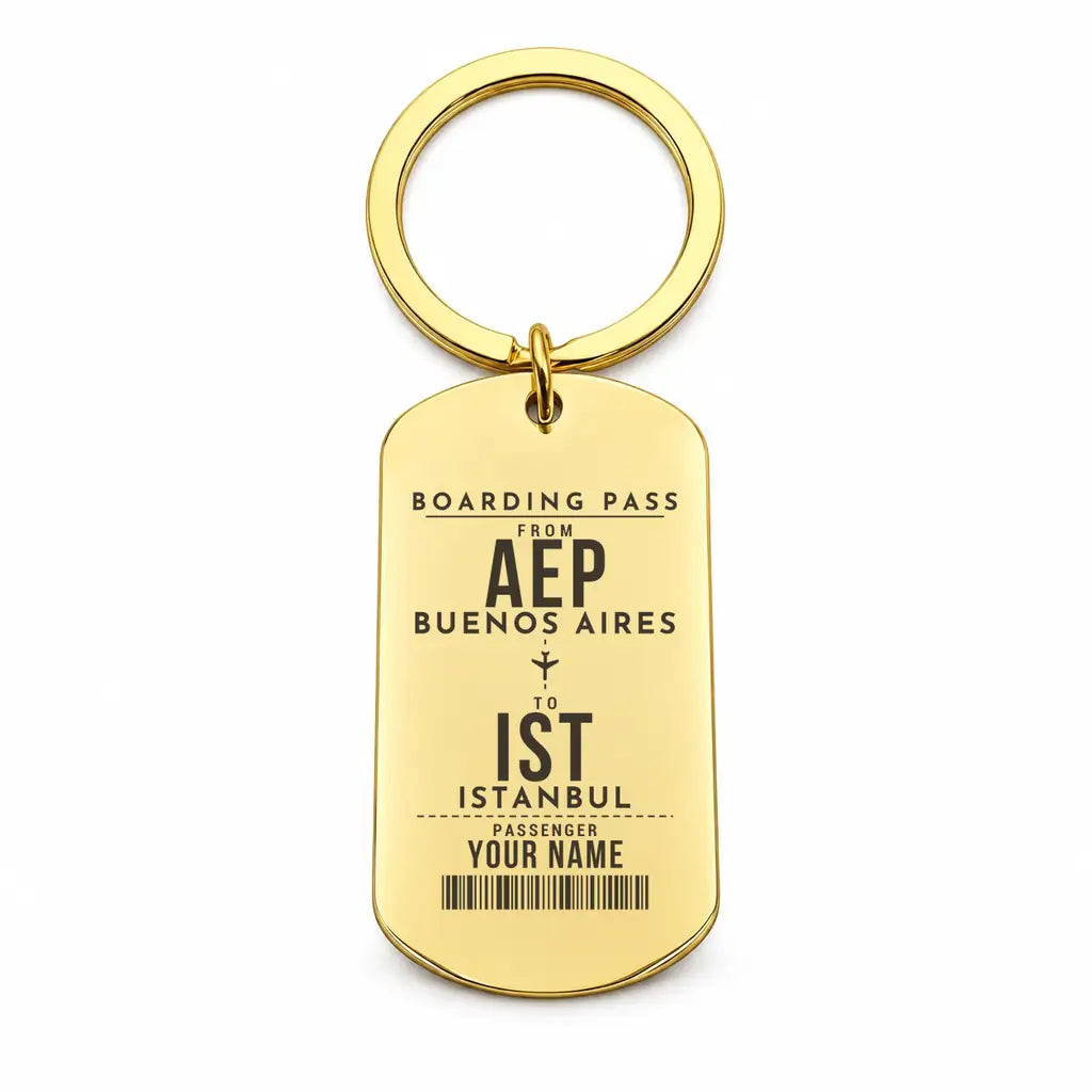 Aeroparque Jorge Newbery AEP — Buenos Aires - Key Chain - Customizable Boarding Pass - Gold