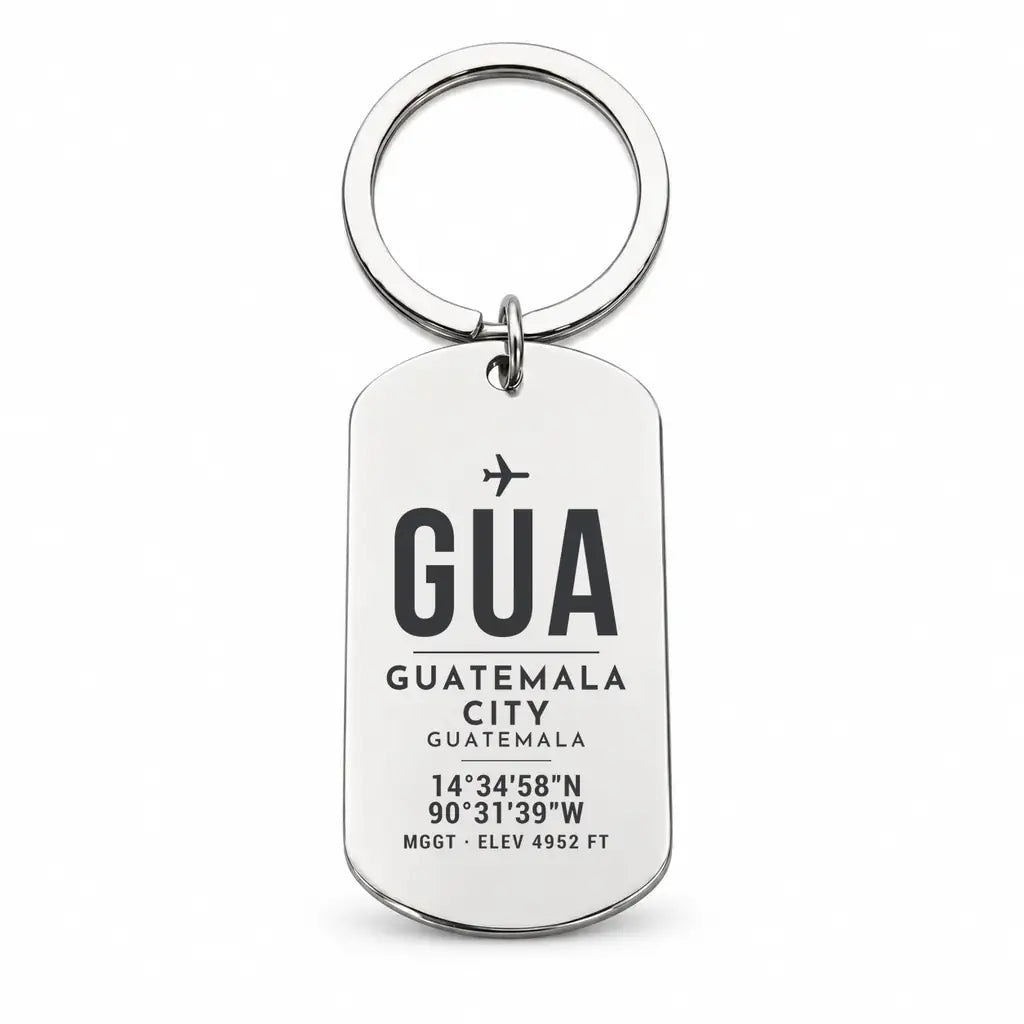 Aeropuerto Internacional La Aurora GUA — Guatemala City - Key Chain - Original Design - Silver