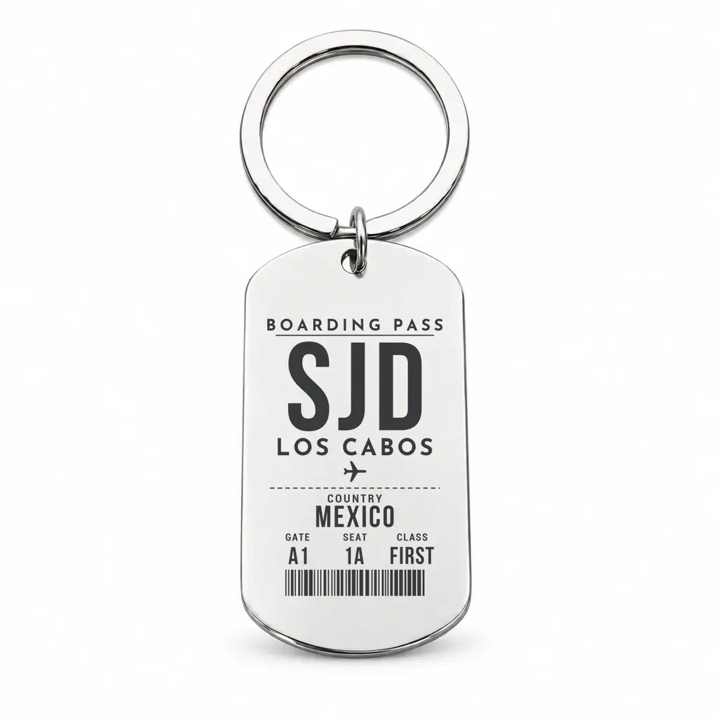 Aeropuerto Internacional de Los Cabos SJD - Key Chain - Boarding Pass Style - Silver