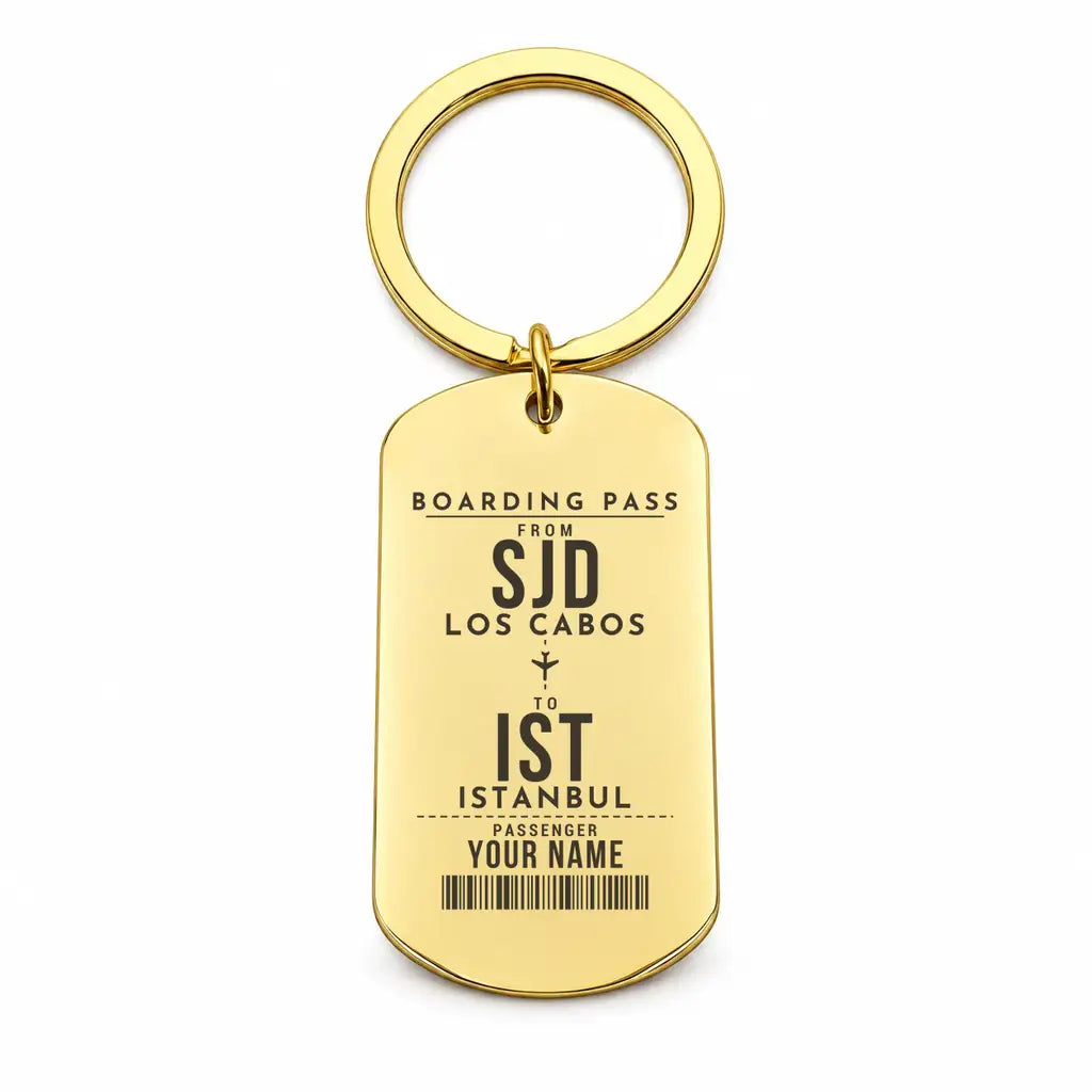 Aeropuerto Internacional de Los Cabos SJD - Key Chain - Customizable Boarding Pass - Gold