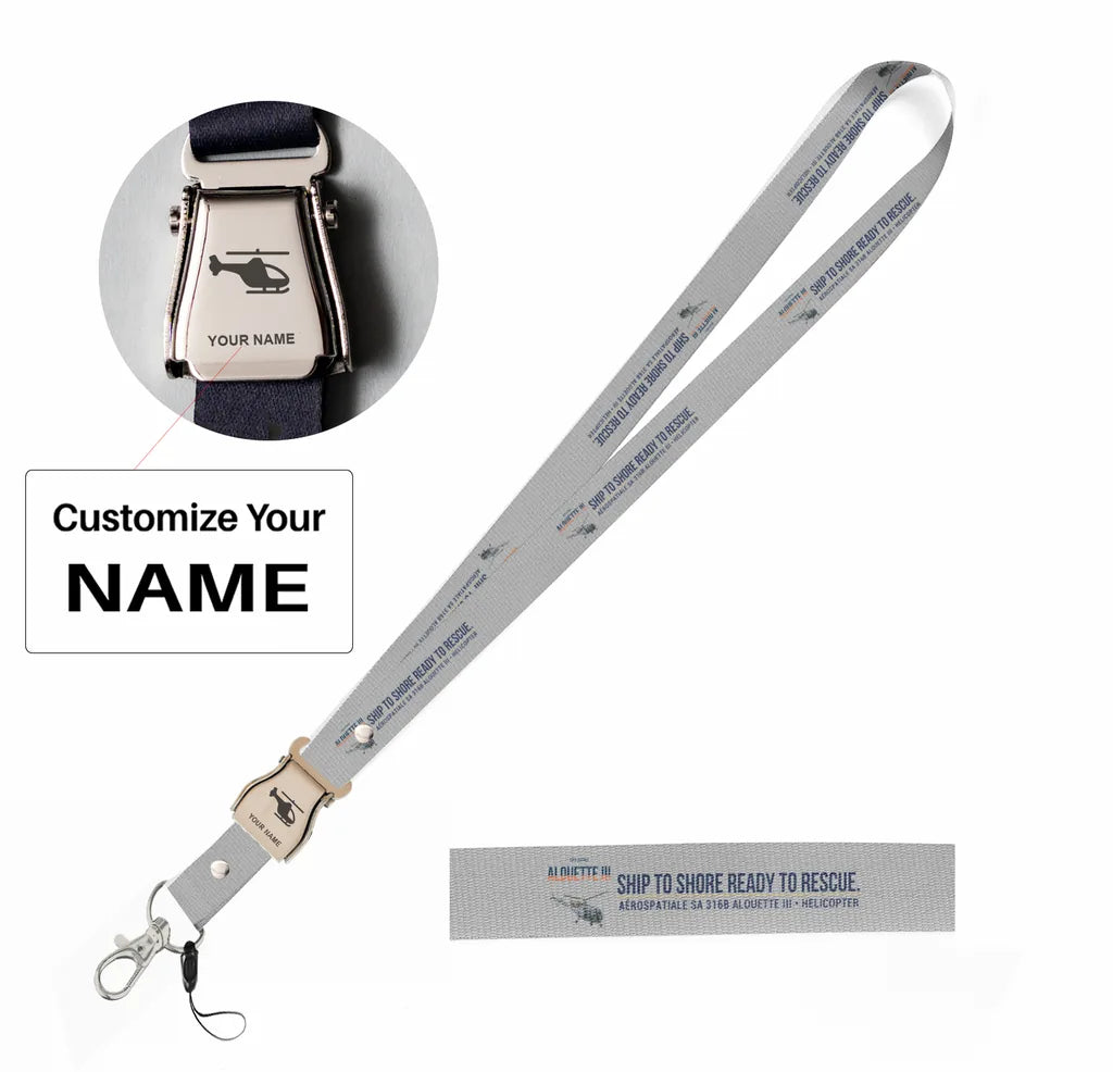 Aérospatiale SA 316B Alouette III seat belt lanyard - light gray with name