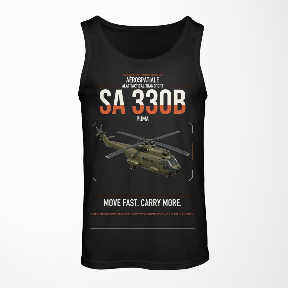 Aérospatiale SA 330B Puma design on black tank top