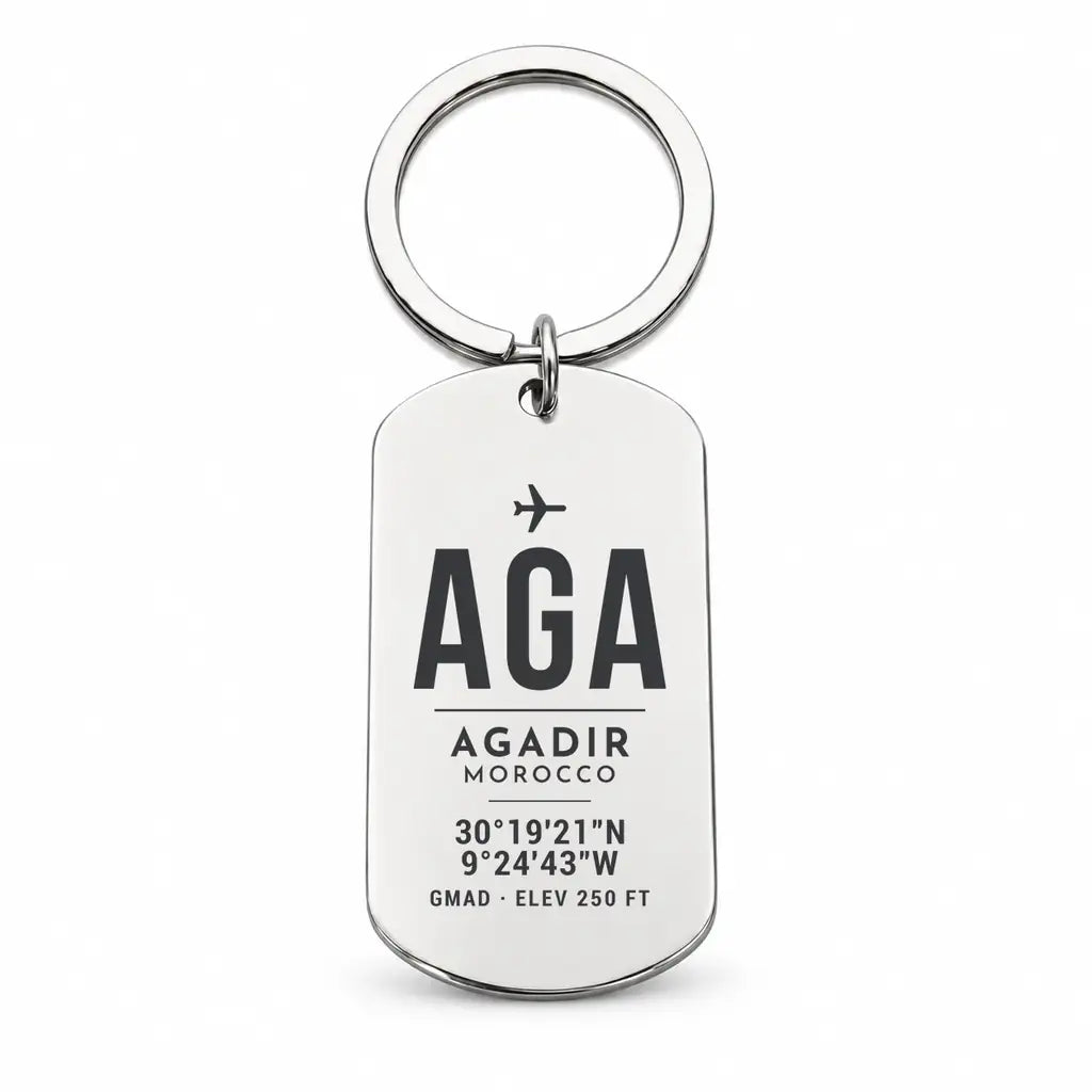 Agadir Al Massira Airport AGA - Key Chain - Original Design - Silver