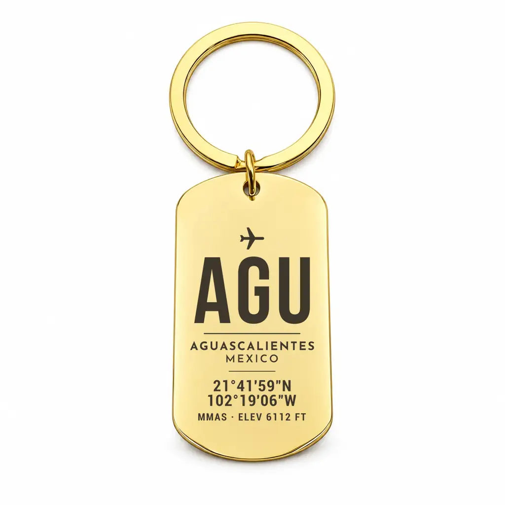 Aguascalientes International Airport AGU - Key Chain - Original Design - Gold