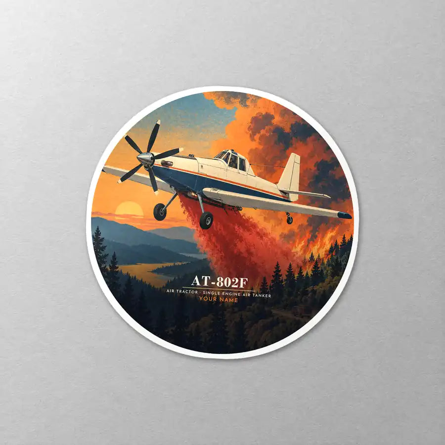 Air Tractor AT-802F - 3D + Name - Circle Sticker - Close-up
