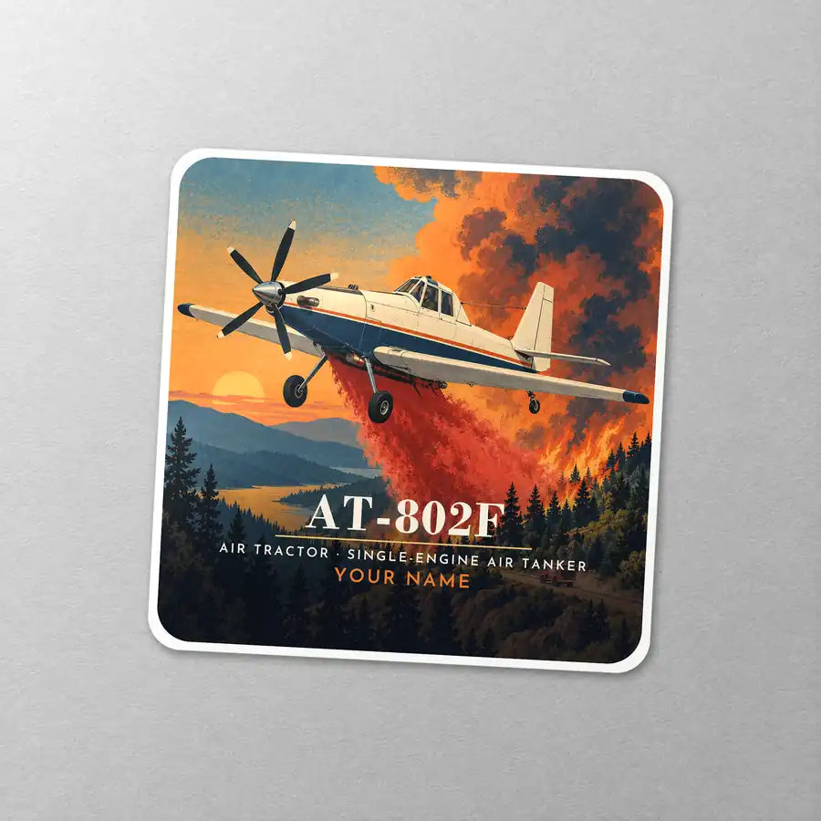 Air Tractor AT-802F - 3D + Name - Square Sticker - Close-up