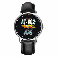Thumbnail for Air Tractor AT-802F - Cartoon + Name - Slim Leather - Silver and Black Leather Strap