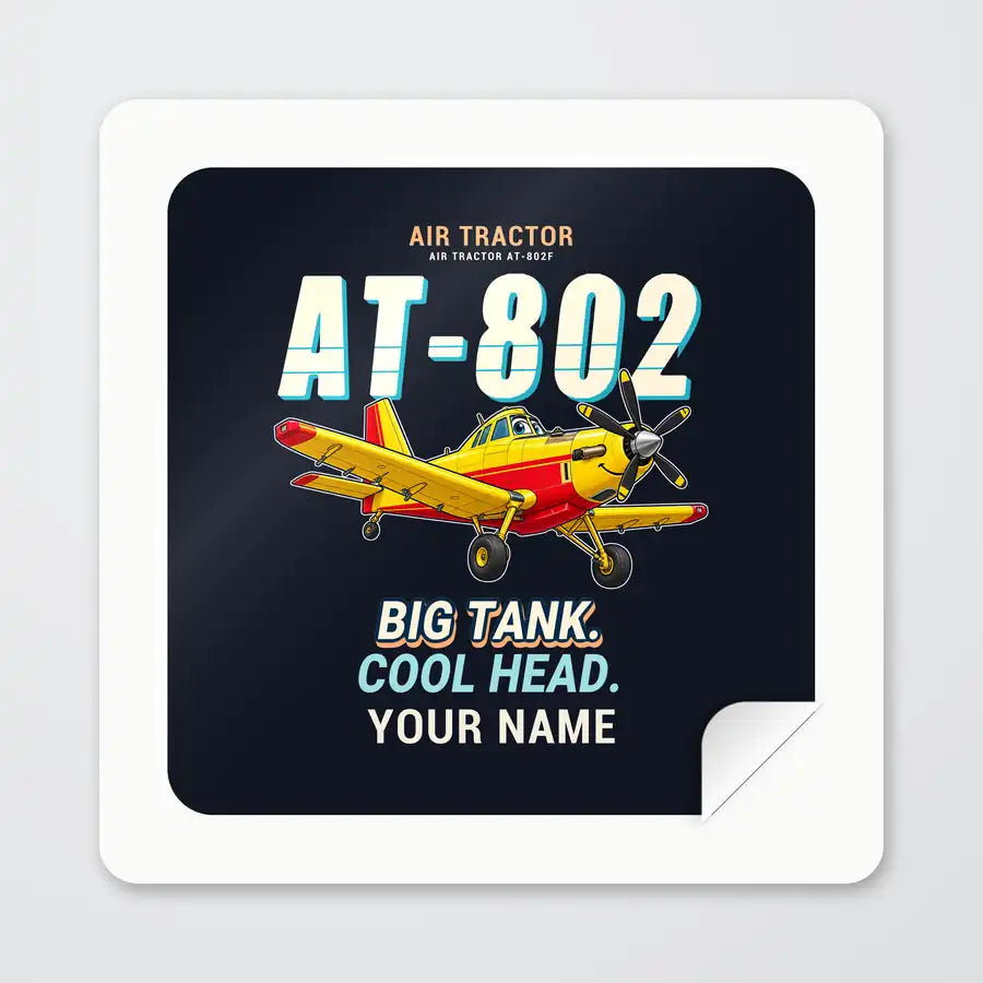 Air Tractor AT-802F - Cartoon + Name - Square Sticker - Peel