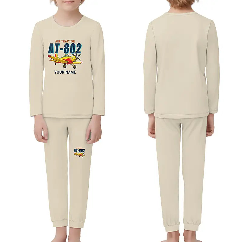 Air Tractor AT-802F - Children Pajamas - Cartoon Chest + Name - Beige