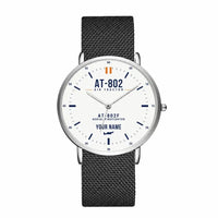 Thumbnail for Air Tractor AT-802F - Classic - White + Name - Slim Mesh - Silver and Black Stainless Steel Strap