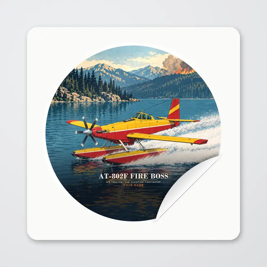 Air Tractor AT-802F Fire Boss - 3D + Name - Circle Sticker - Peel