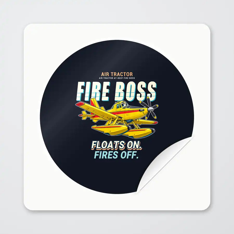 Air Tractor AT-802F Fire Boss - Cartoon - Circle Sticker - Peel
