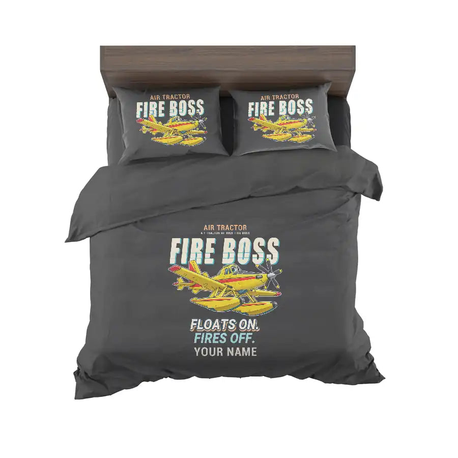 Air Tractor AT-802F Fire Boss - Cartoon + Name - Bedding Set - Black