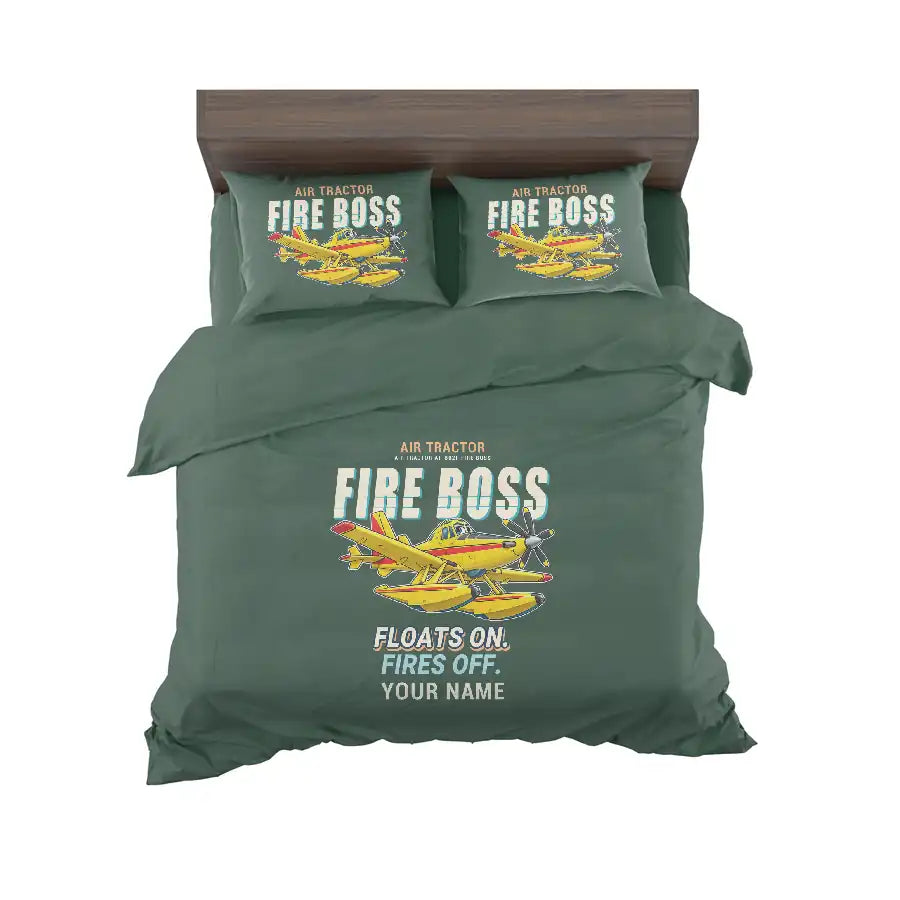 Air Tractor AT-802F Fire Boss - Cartoon + Name - Bedding Set - Dark Green
