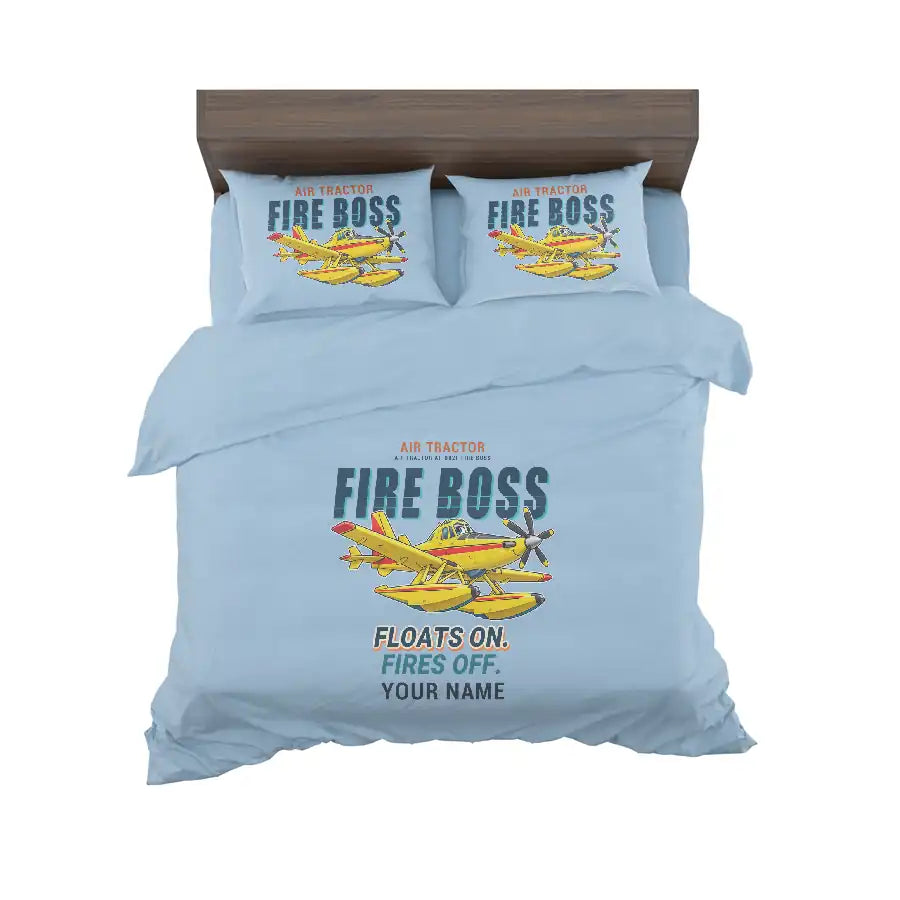 Air Tractor AT-802F Fire Boss - Cartoon + Name - Bedding Set - Light Blue