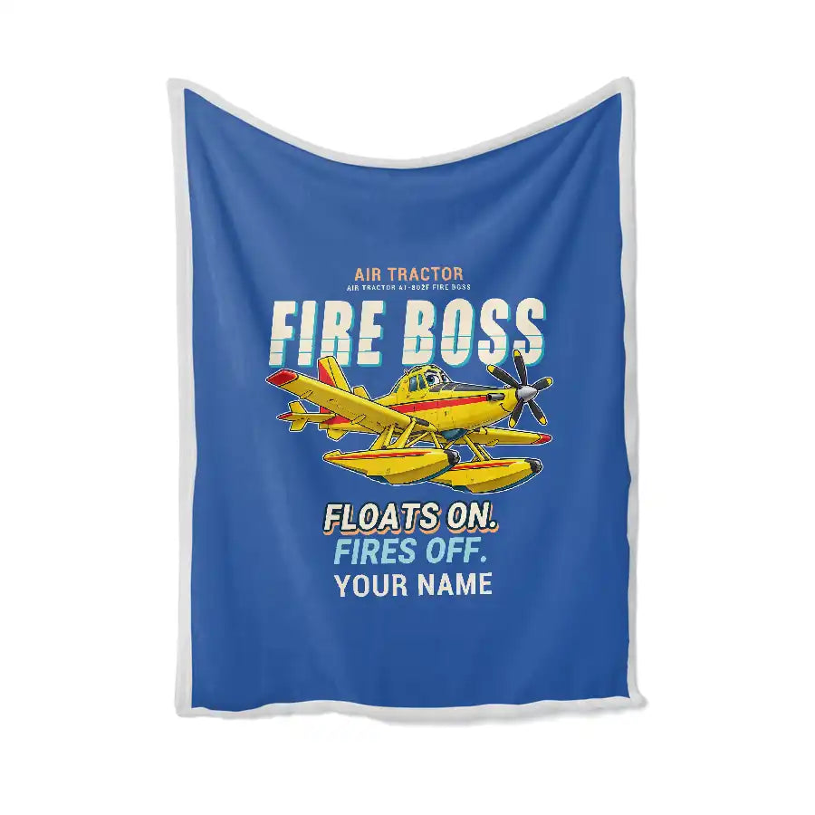 Air Tractor AT-802F Fire Boss - Cartoon + Name - Blanket - Blue