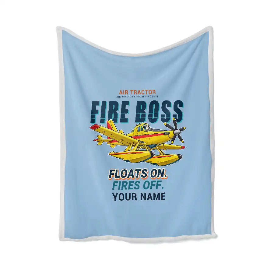 Air Tractor AT-802F Fire Boss - Cartoon + Name - Blanket - Light Blue