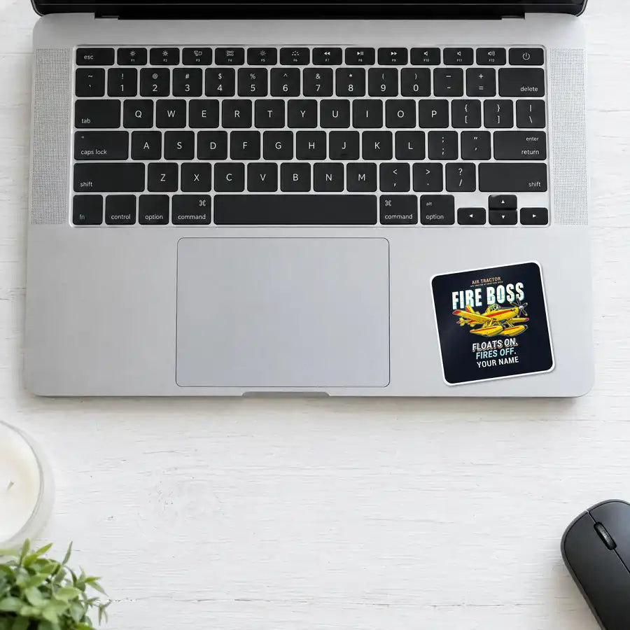 Air Tractor AT-802F Fire Boss - Cartoon + Name - Square Sticker - Laptop