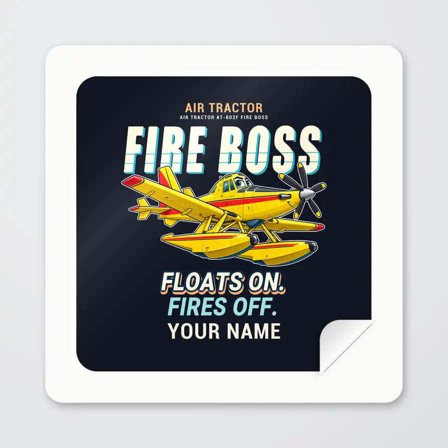 Air Tractor AT-802F Fire Boss - Cartoon + Name - Square Sticker - Peel