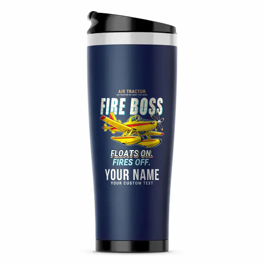 Air Tractor AT-802F Fire Boss - Cartoon + Name - Stainless Steel (No Holder) - Dark Blue
