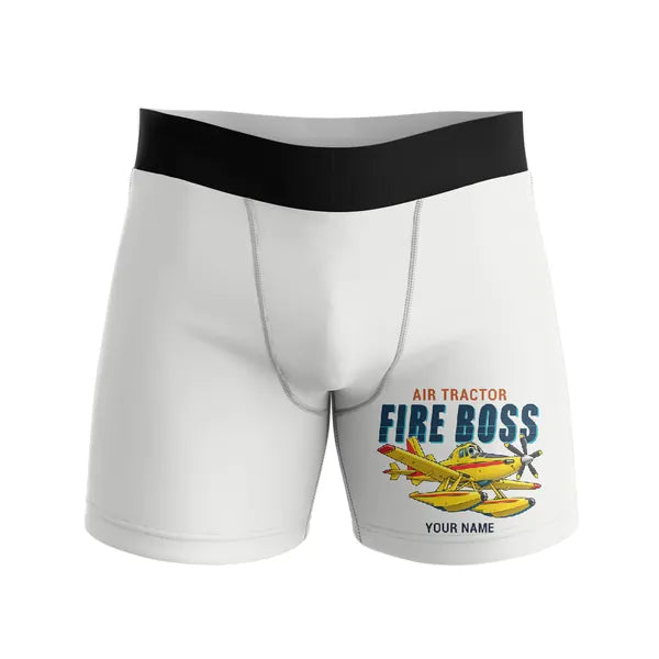 Air Tractor AT-802F Fire Boss - Men Boxers - Cartoon + Name - White