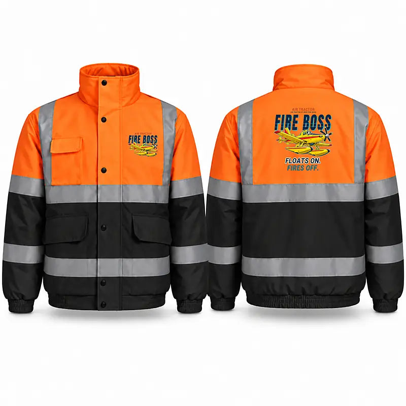 Air Tractor AT-802F Fire Boss Reflective Winter Jackets - Cartoon - Orange & Navy