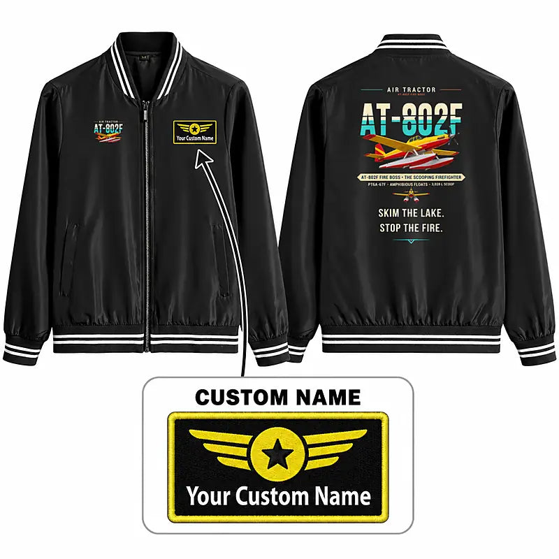 Air Tractor AT-802F Fire Boss Stylish Jackets - Baseball Collar - Original + Name - Black